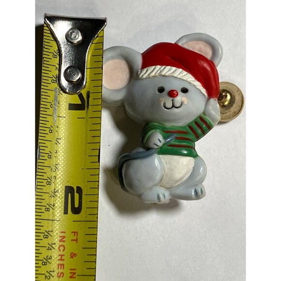 Vintage Hallmark Christmas Mouse Pin Brooch With Santa Hat & and Bell - Picture 5 of 7